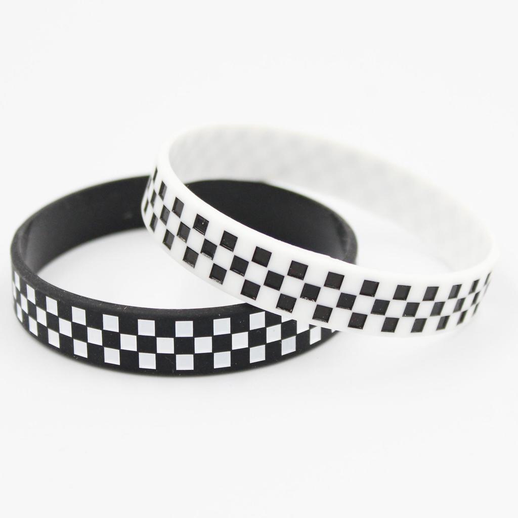 Schwarz-Weiß Kariertes Rennsport-Armband - Vans-Stil Knoten Fahnenhalter Design