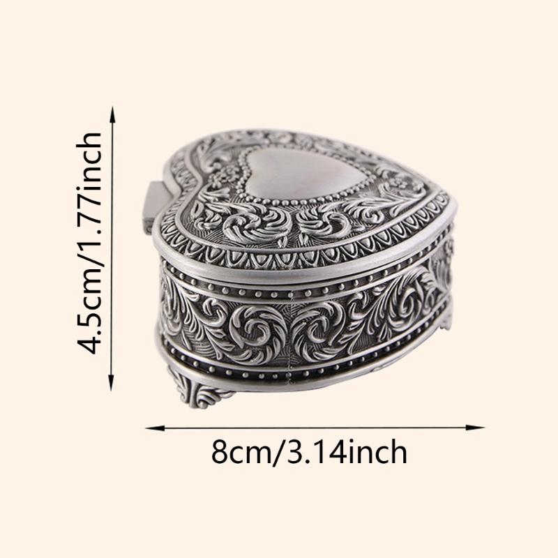 Elegant Heart Jewelry Holder Earring Organizer with Black Velvets Interior Florals Engraved Box for Protecting Valuables