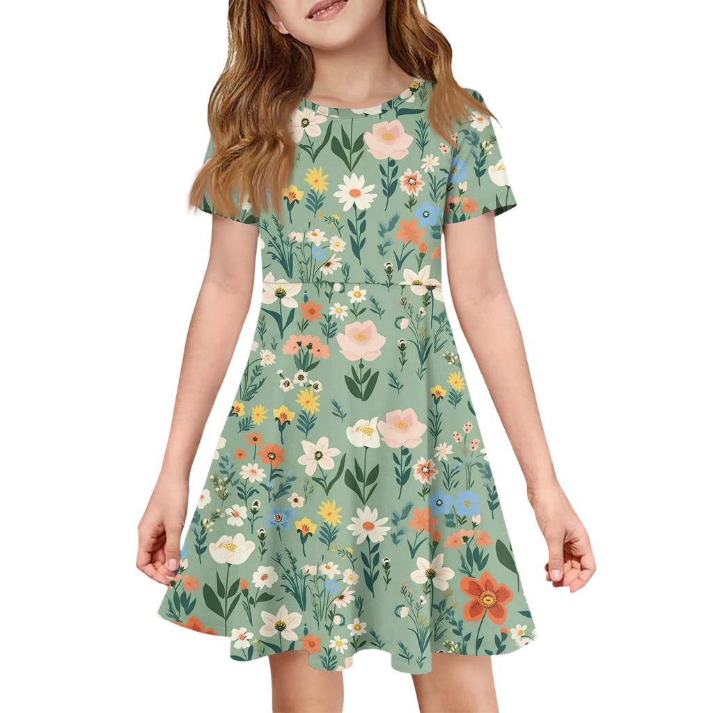 Dívčí letní šaty Barva & Potisk Krátký rukáv Šaty s kapsou Neformální šaty Krátký rukáv Párty šaty Velikonoční den