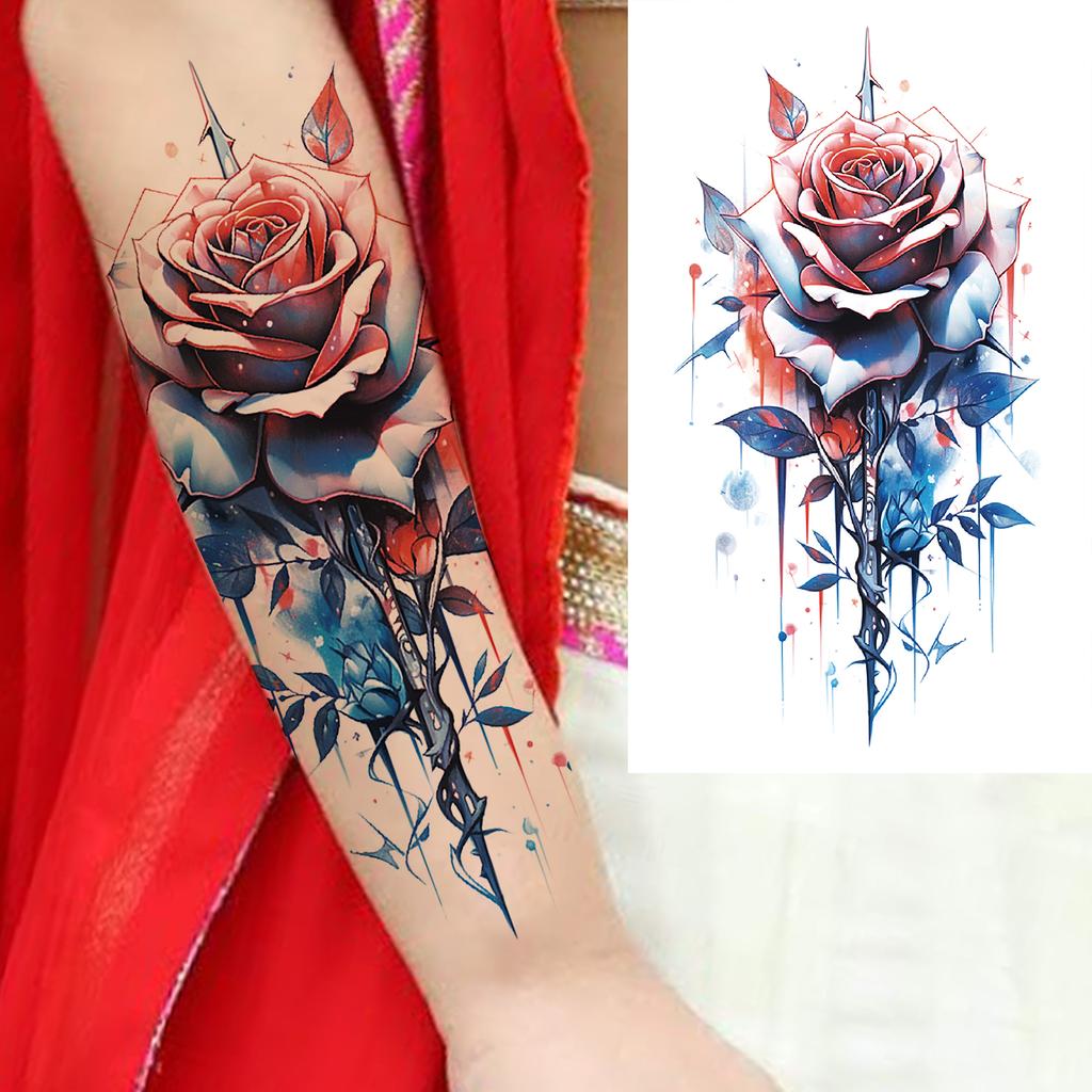 1 Sheet 3D Flower Temporary Tattoos Sleeve For Women Girls Watercolor Peony Rose Sexy Tattoo Sticker Water Transfer Transferable