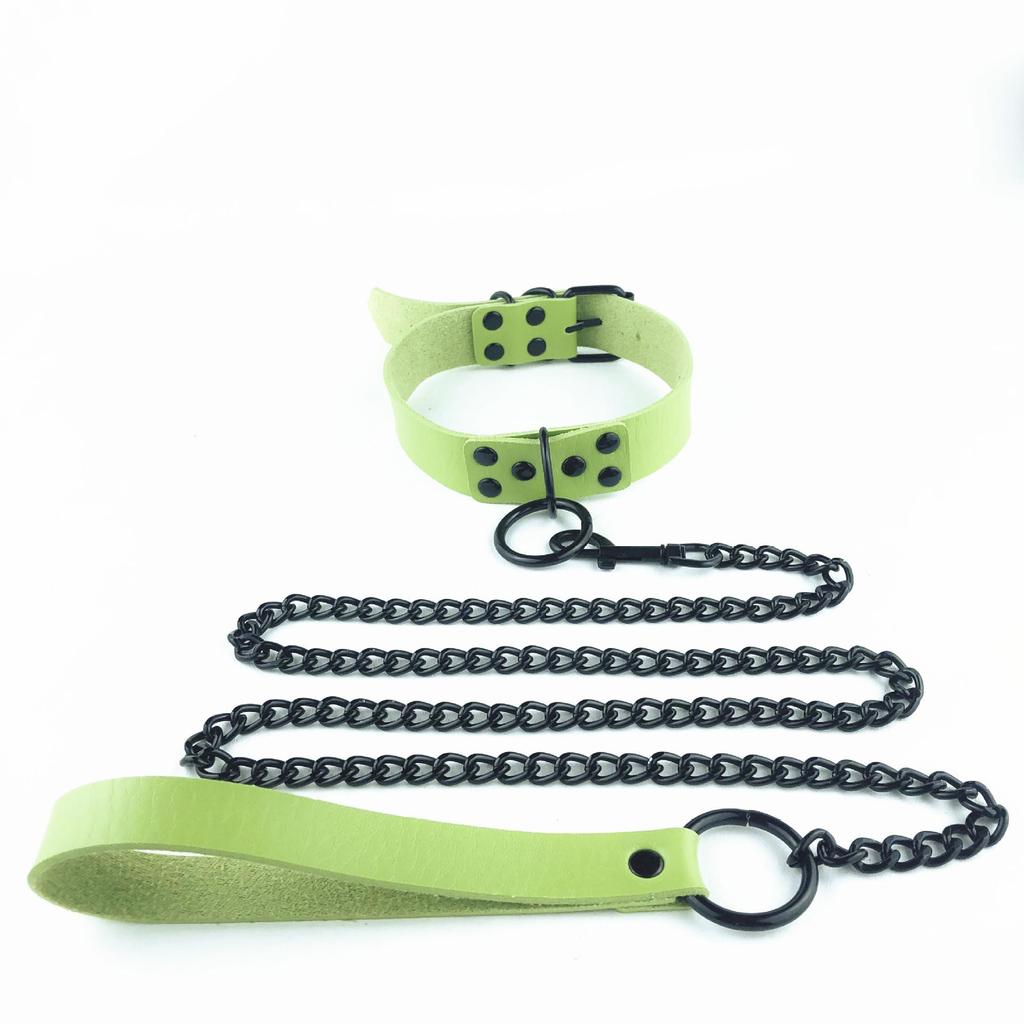 Gothic PU Leather Collar with Chain Leash - Cosplay & Nightclub Necklace