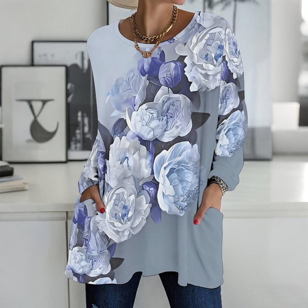 Plus Size Women Round Neck Long Sleeve T Shirt Soft Loose Tops For Indoor Leisure And Street Walking