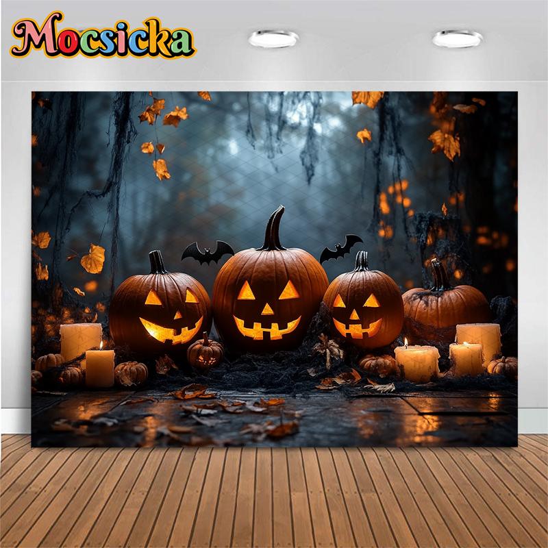 Halloween Background For Photography Night Forest Candle Autumn Pumpkin Party Backdrop Baby Shooting Props Decorations Photozone