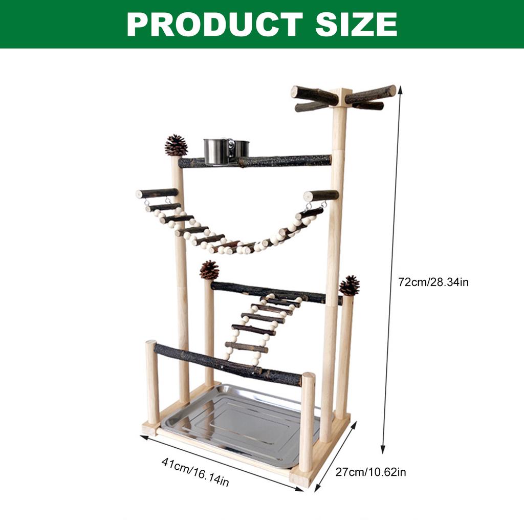 Sturdy Natural Wood Parrot Training Stand With Removable Tray Climbing Ladder Rotating Perch For Large Birds Exercise And Play