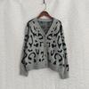 Autumn and winter new leopard print short sweater women's cross-border V-neck casual knitted cardigan top 3580 KTB