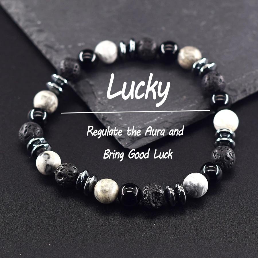 Klassisches Schwarzes Natürliches Labradorit Vulkangestein Perlen Armband Damen Herren Spiritueller Schutz und Energetische Balance Schmuck