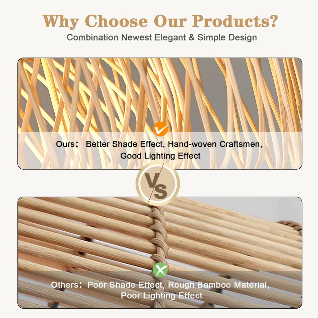 Rattan Recessed Ceiling Light, Bohemian Style Lighting, Woven Bamboo Lampshade, Rattan Pendant Light Bedroom Living Room Corridor Entrance