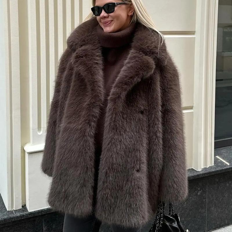 Autumn and winter fur jacket women's casual loose fox fur jacket suit collar toka environmentally friendly fur jacket women