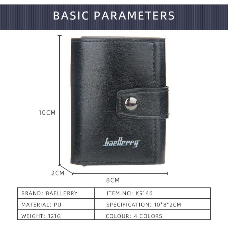 Baellerry Men's Fashion Short Wallet Aluminum Anti-magnetic Card Bag Anti-skimming Card Holder with Snap Button Automatic Pop-up Card Protector