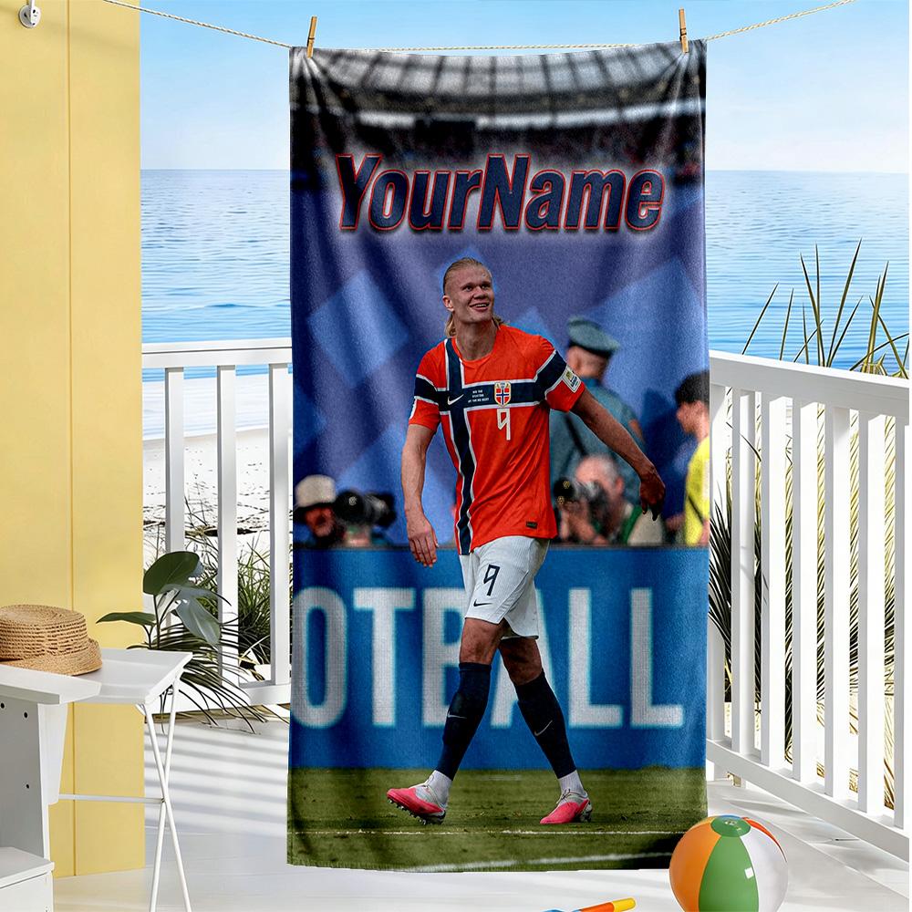 Haaland Customizable Name Beach Towel Super Soft Microfiber Quickdry Fabric Suitable for Swimming Gym Camping Yoga Vacation
