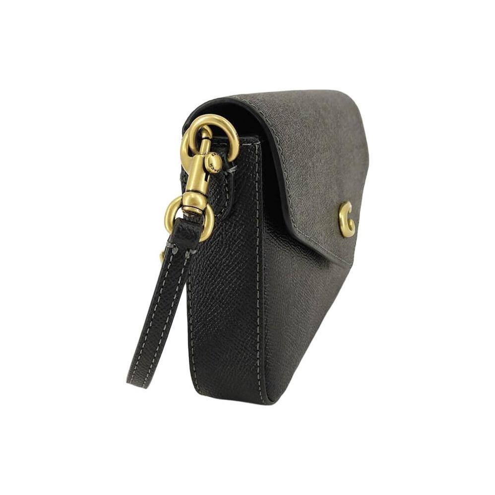 Coach Wyn 20 Minimalistisch C Logo Klappe Druckknopf Kreuzschraffur Leder Umschlag Umhängetasche Kleine Damen Taschen Schwarz C8439-B4BK