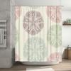 Beautiful Mandala Pattern Shower Curtain Set for Bathroom Decor Pink, Green Beige Colors Included with Hooks 72x84 inches Size
