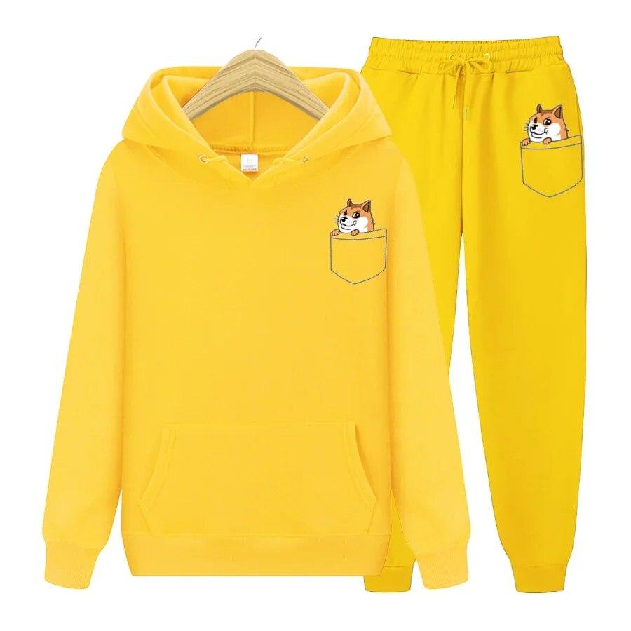 Pocket Cat Women Hoodie Set Fashion Long Sleeve Fleece Hoodie Pant Thick Warm Tracksuit Sportswear Hooded Track Suits Sweatsuit