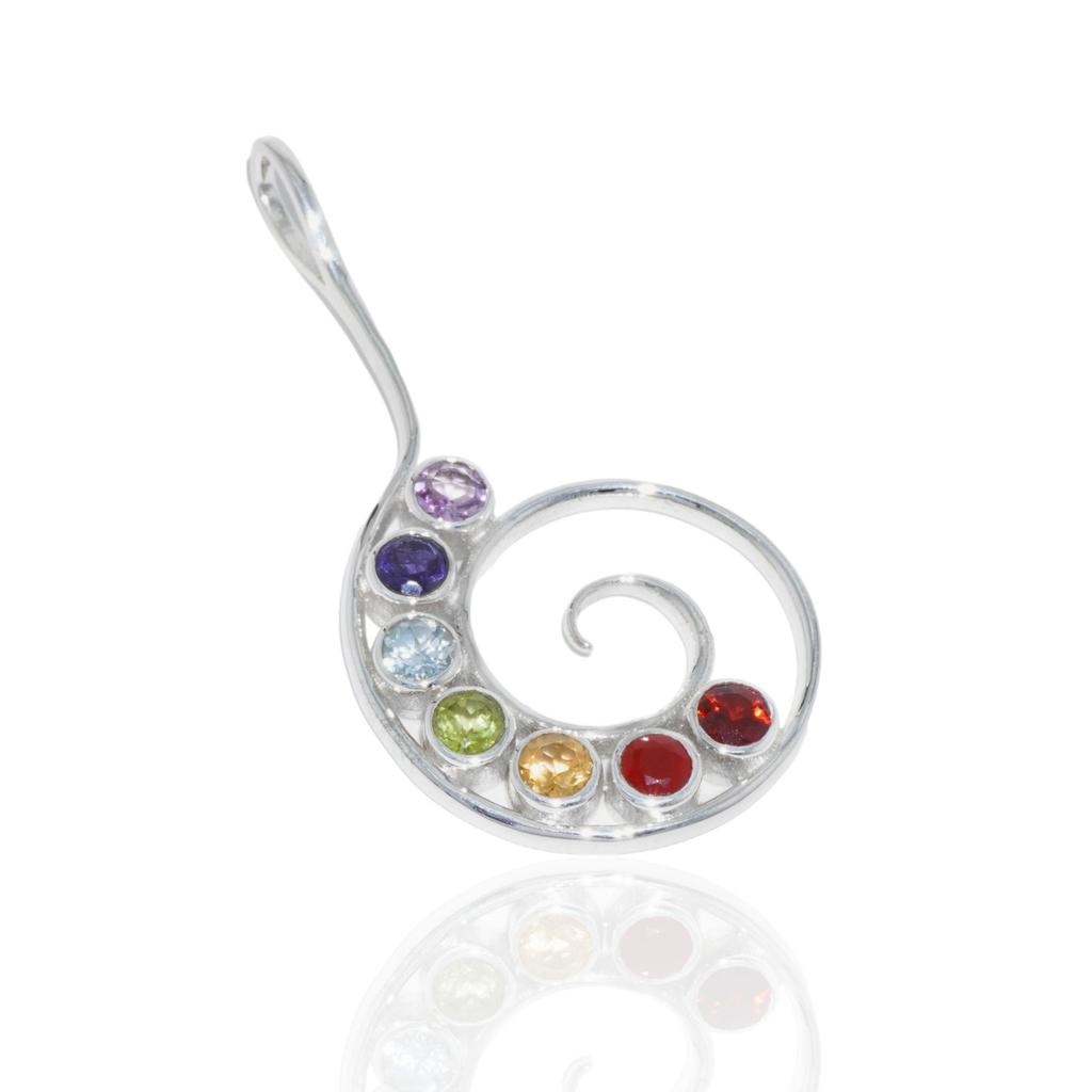 Chakra pendant, 92.5% silver multi gemstone pendant, chakra collection, unique shape, healing jewelry