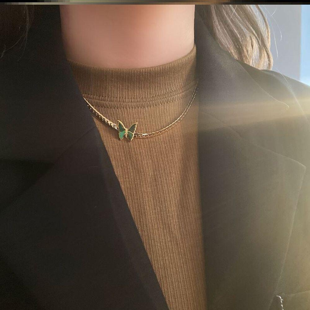 Female Gift Flat Sweater Chain Necklace Clavicle Chain Butterfly Pendant Necklace Women Necklace