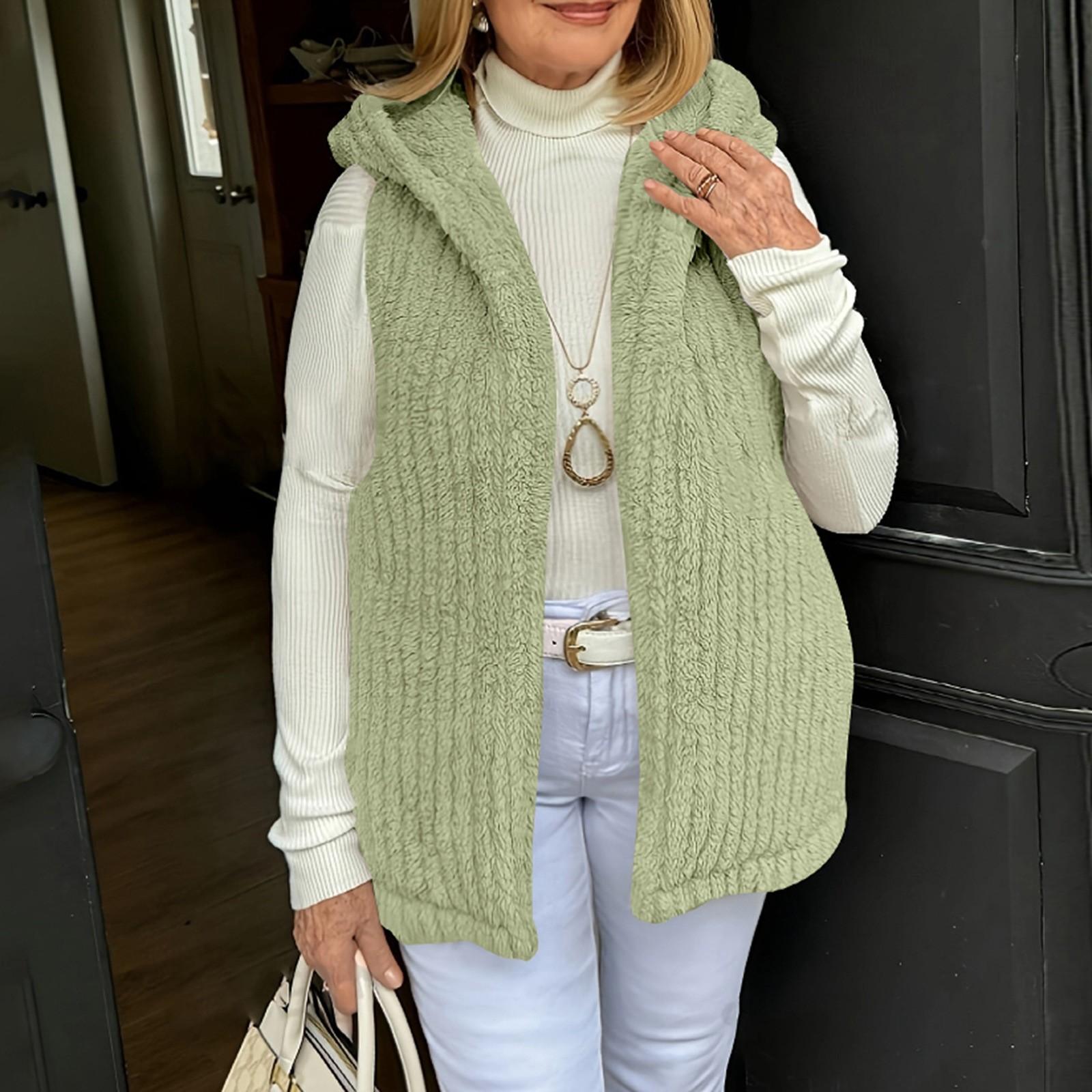 

Женская модная однотонная двухсторонняя бархатная толстовка с капюшоном, плюшевый кардиган, жилет, куртка S зелёный