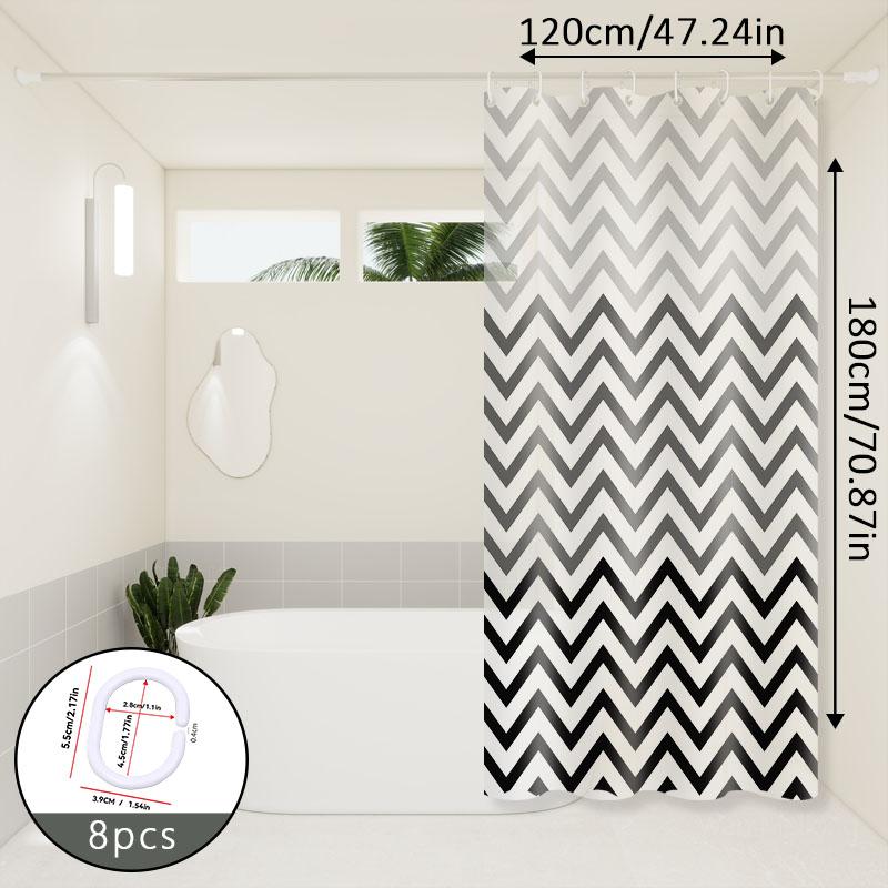Black And White Wave Pattern Shower Curtain, Flowing Line Design, Strong Visual Layering Effect, Bathroom Shower Partition Curtain