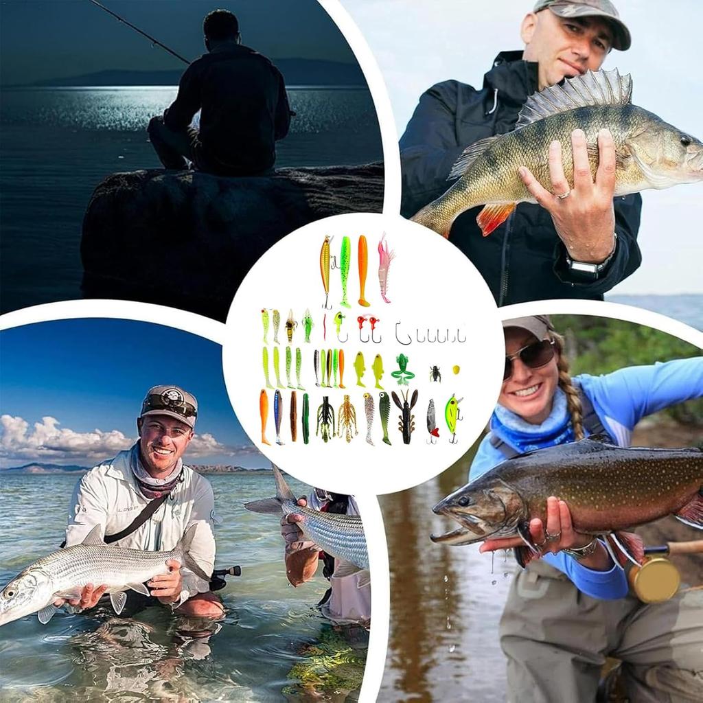 Creative Christmas Arrival Mixed Bait Fishing Lure Set with Minobo Climbing Glitter Soft & Hard Bait Fish Hook Blind Box Set