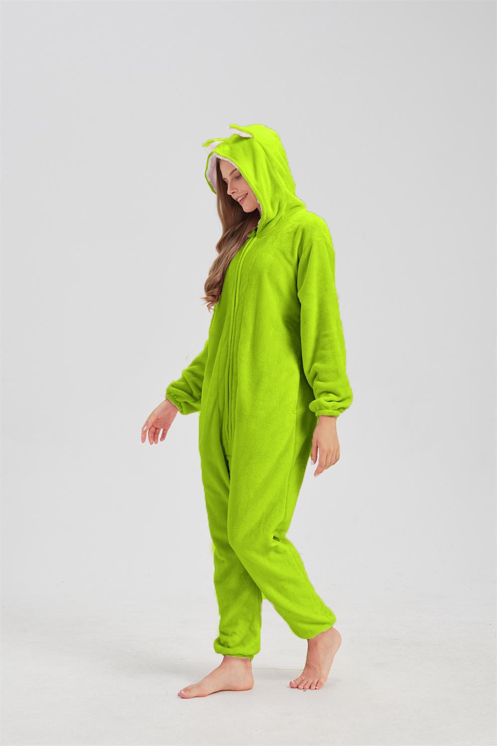 

Cute Cartoon Flannel Zipper Onesie for Women – Warm Homewear Large жовто-зелений