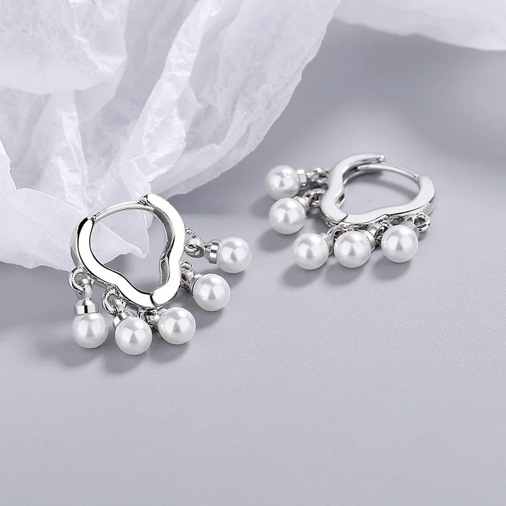 Simple Female Earring  Sterling SIlver Cloud Tassel Stackable Pearl Earrings for Women Wavy Pattern Ear Wedding  Gift