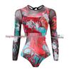Women's Long Sleeve Mesh Sun Protection One-Piece Swimsuit with Skirt
