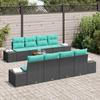 Garden Sofa Set 9 Pieces Black and Turquoise Poly Rattan