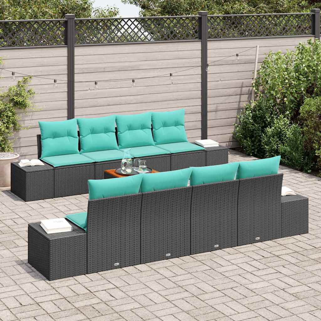 Garden Sofa Set 9 Pieces Black and Turquoise Poly Rattan