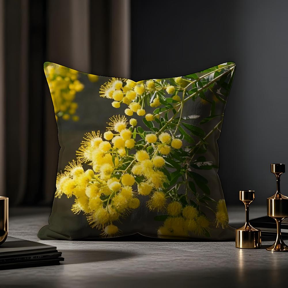 Fashion Acacia Cushion Cover Anti-dustmite Pillowcase Invisible Zipper Silky Short Plush Sofa Cushion Cover