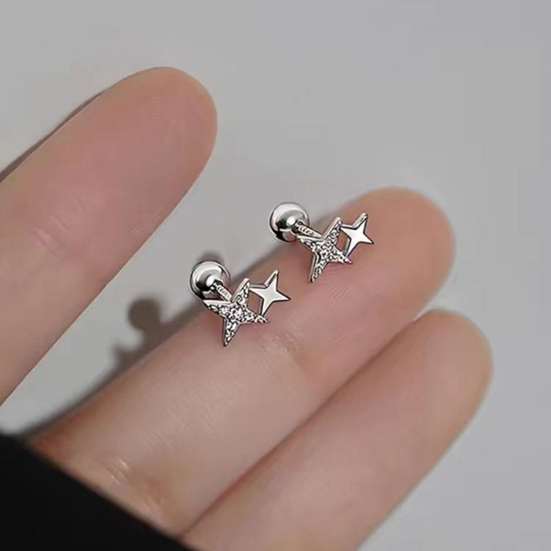 925 Silver Needle Zircon Star Bead Screw Stud Earrings For Women Party Classic Fine Jewelry Light Luxury Accessories