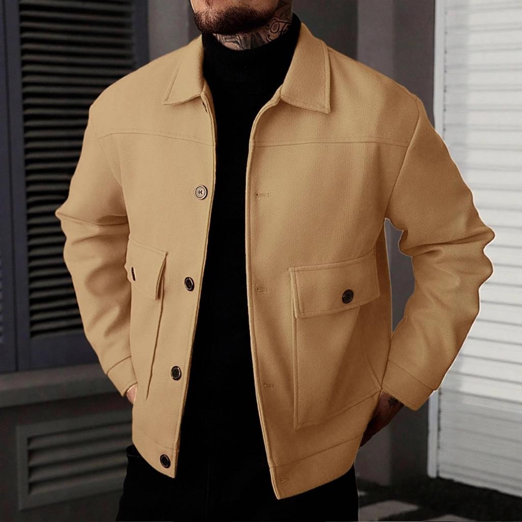 Men's Casual Solid-color Square-neck Jacket, Men's Fitted Thickened Suede Button Jacket