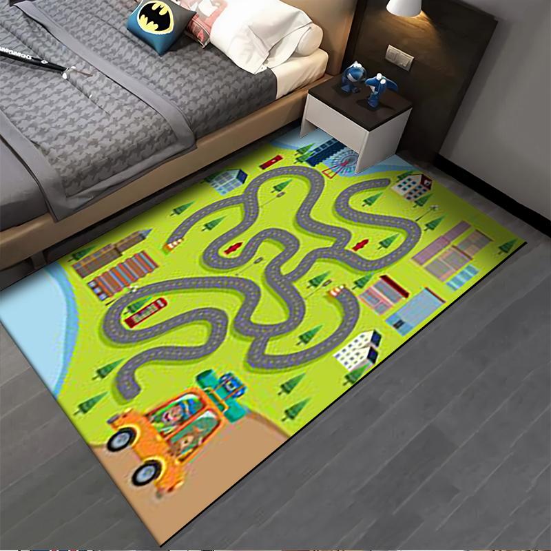 Children's Play Carpet with City Roads, Buildings, and Vehicles Pattern Suitable for Use As an Anti-slip for Living Room Bedroom Sofas