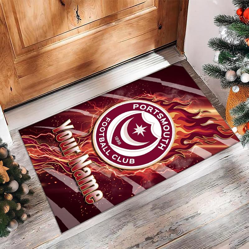 Portsmouth FC Printed Crystal Velvet Rug Non‑Slip Crystal Velvet Carpet For Sofa Bedroom Indoor Home Decoration