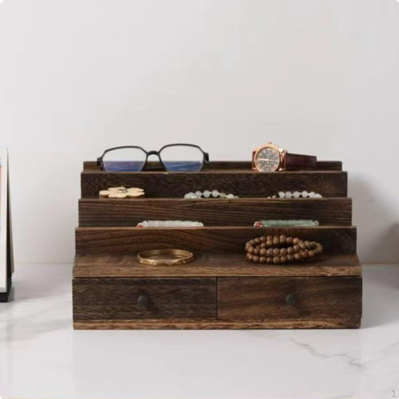 Stepped Display Riser with Drawers Wooden Tiered Stand Large Capacity MultiLayer Wood
