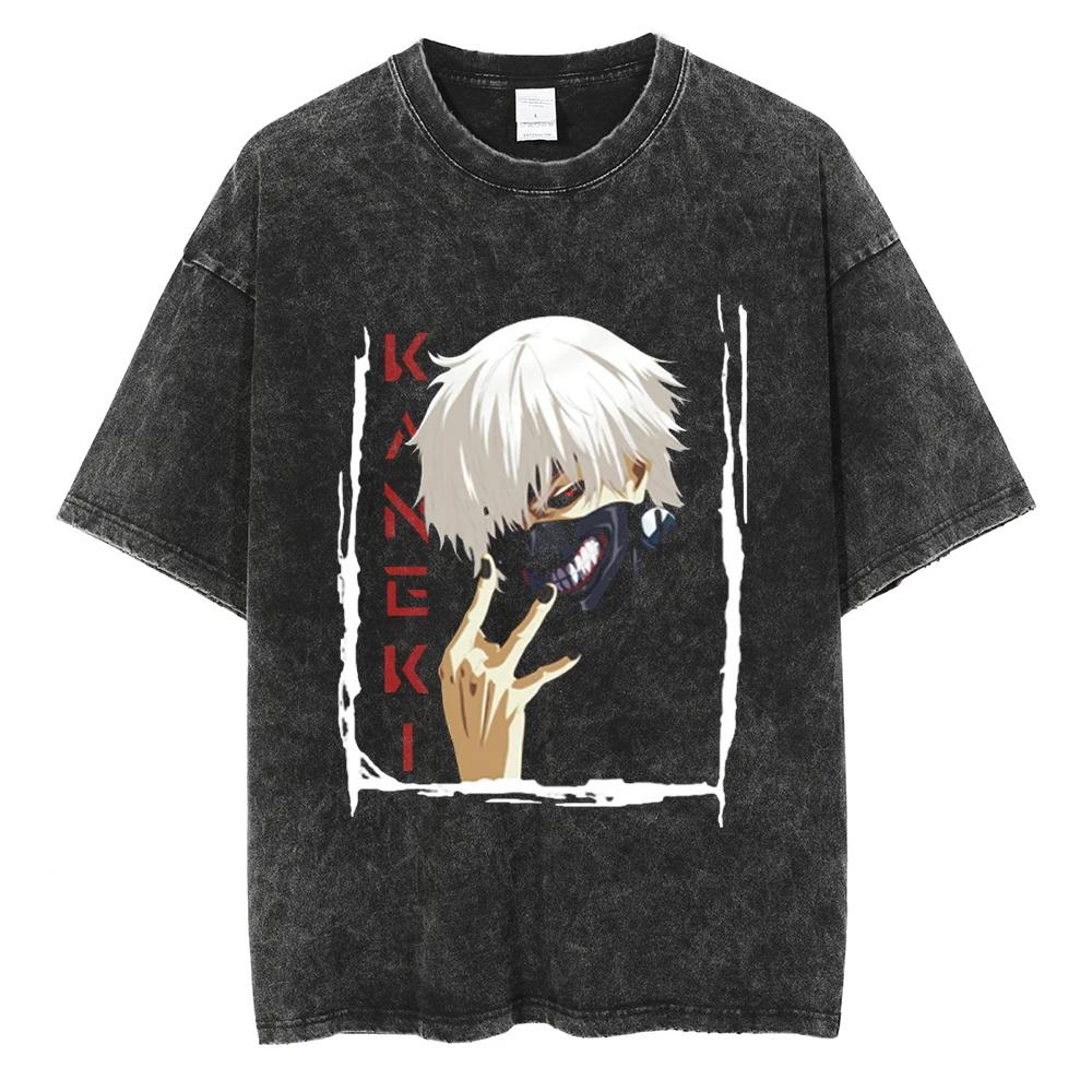 Anime Tokyo Ghoul Ken Kaneki Grafik T-Shirt Herren Vintage Gothic T-Shirts Lässig Locker Manga T-Shirt Harajuku Herren Baumwoll-T-shirt