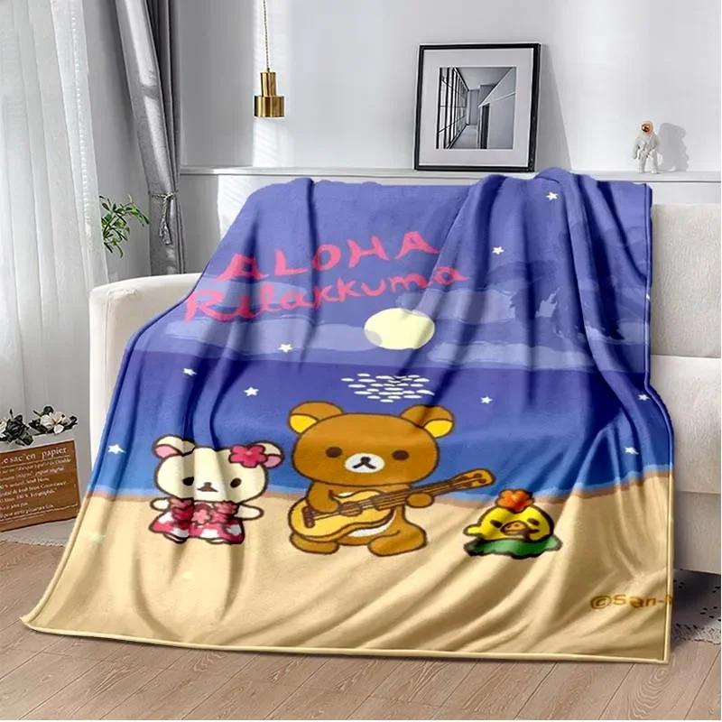 Cartoon Rilakkuma Anime Girls Throws Blanket for Baby Hiking Picnic Bed Super Soft Cute Kawaii Flannel Blanket Birthday Gift