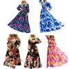 Women's Off Shoulder Long Sleeve Floral Print Loose Fit Casual Maxi Dress Party Beach Long Dress