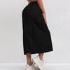 Women's Fashionable Solid Color Drawstring Elastic High Waisted A-line Pocket Back Slit Skirt