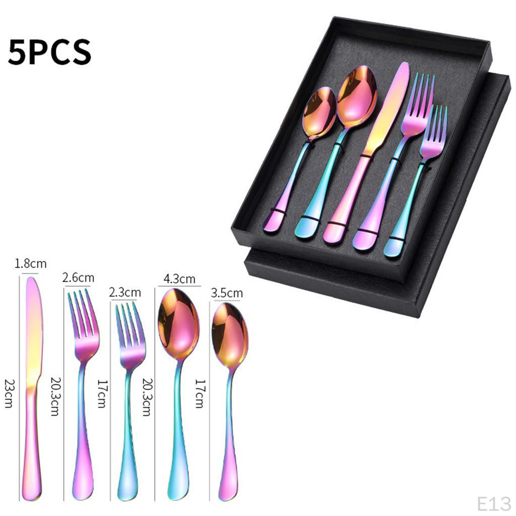 5Pcs Portable Stainless Steel Flatware Reusable Tableware Lightweight Backpacking Cutlery Dinnerware