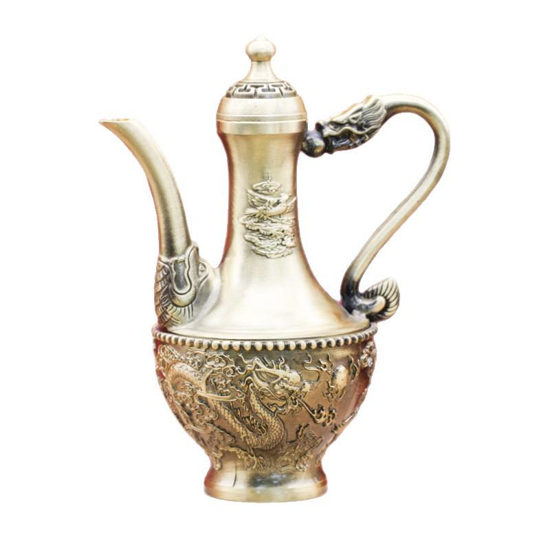 Brass Dragon Phoenix Wine Pot Copper Ornament - Auspicious Metal Crafts for Home & Restaurant