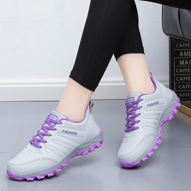 Fashion Black PU Leather Sneakers for Women Running Shoes Non Slip Tennis Soft Thick Sole Casual Light Sports Lightly Waterproof Design