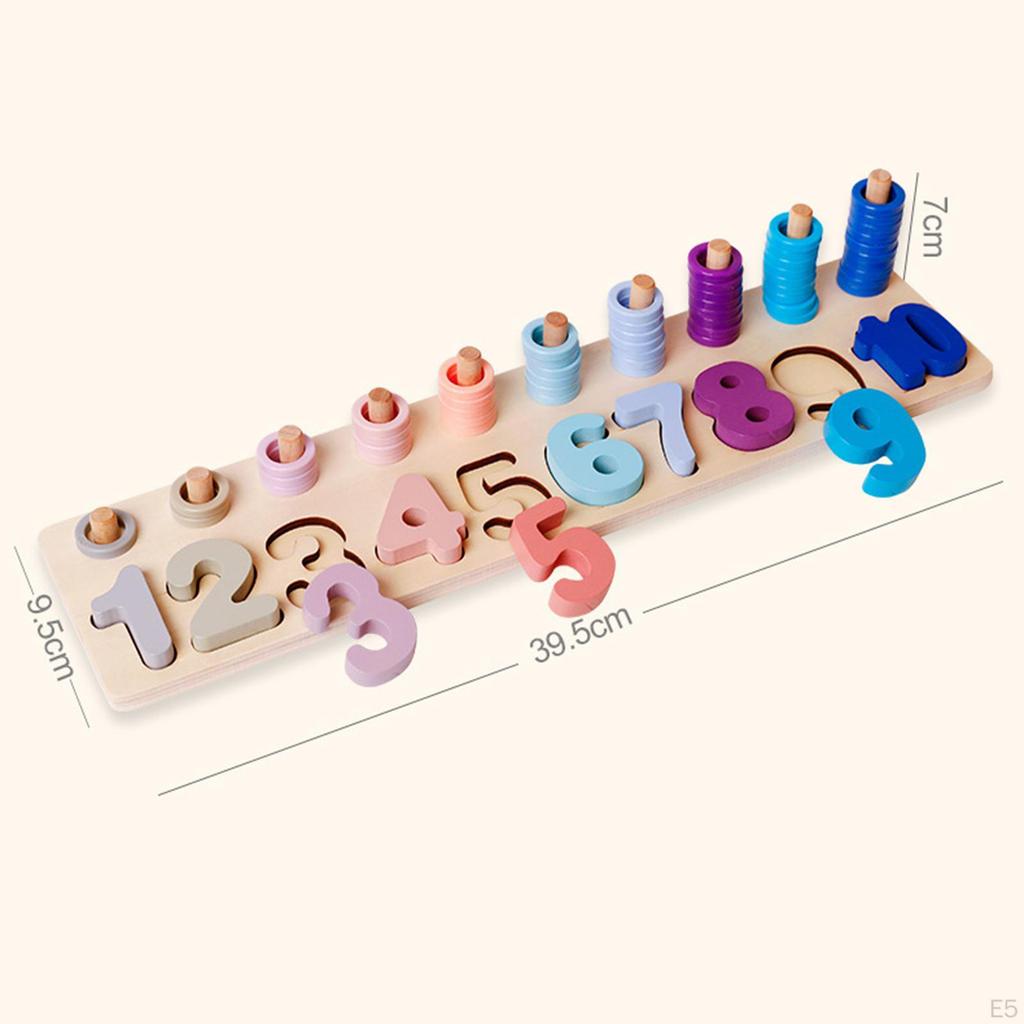 Rainbow Rings Board Wooden Number Color Sorter Stacking Blocks Learning Early Education Toy