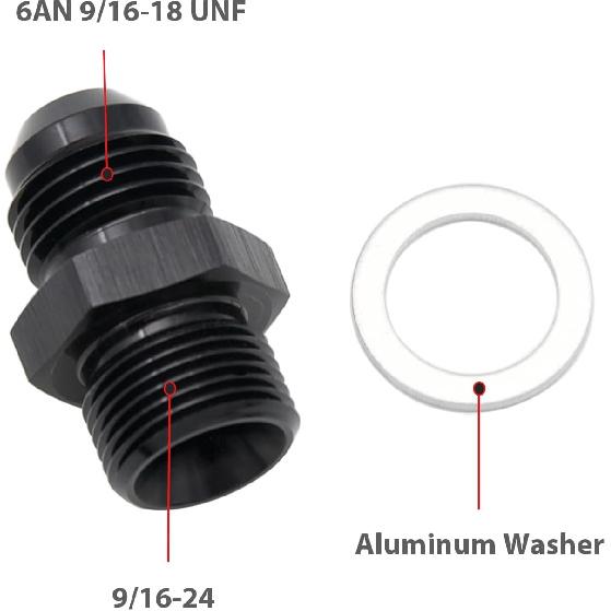 Aluminum 6AN Male Flare to 9/16-24 Male Carb Carburetor Fuel Inlet Fitting Adapter Black