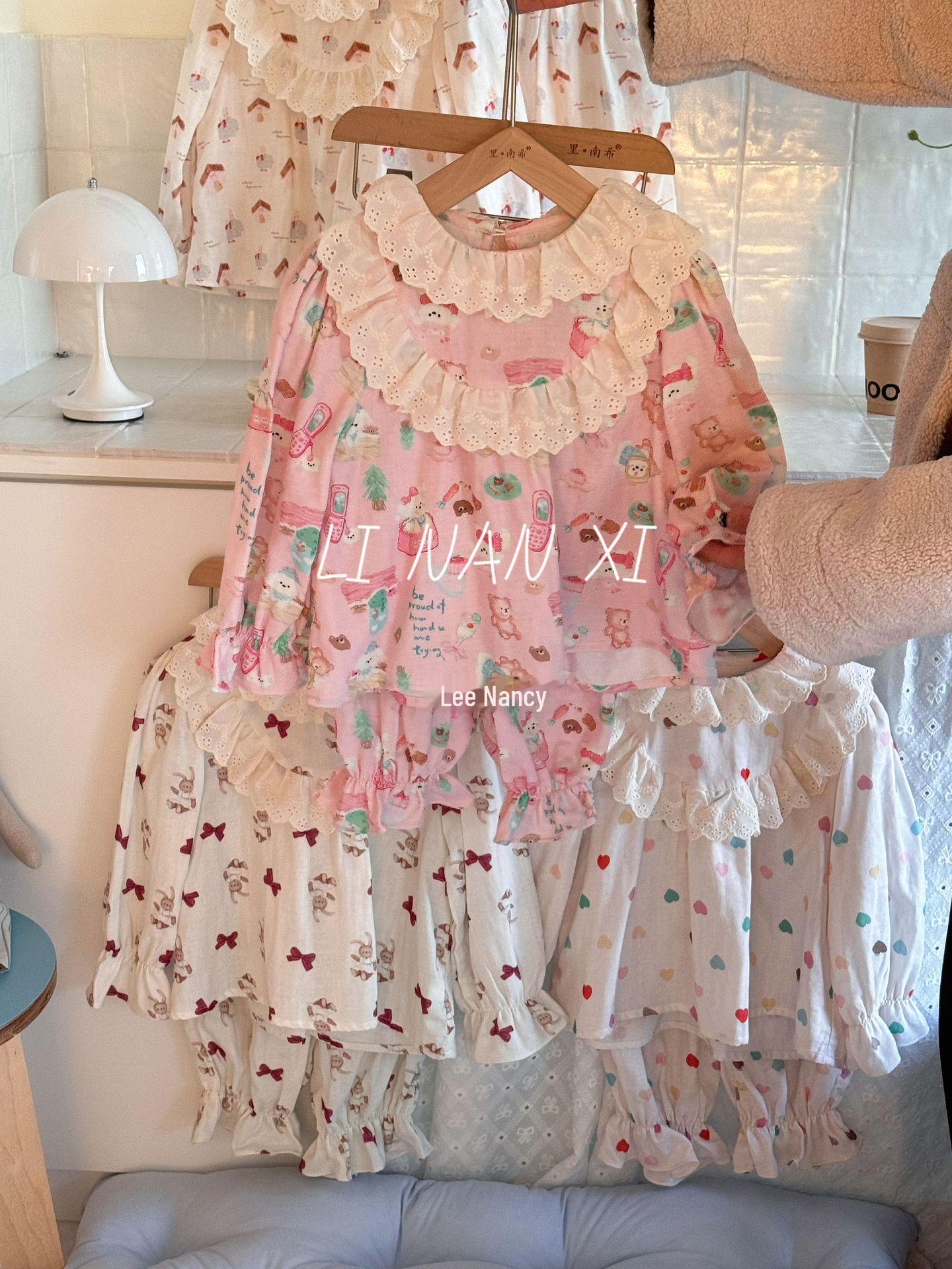 

Весна 2025 Пижамный комплект для малышей принцессы: Свободная детская пижама с длинными рукавами 90cm