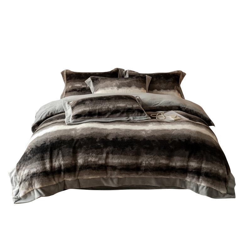 Thickened Rabbit Fleece Four-Piece Set, Warm Milk Fleece Bed Sheet Quilt Cover, Fleece Bedding, Coral Fleece Quilt Cover