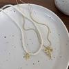 Stylish Beaded Necklace with Bowknot Pendant Choker Necklaces Fashionable Jewelry Gift Adjustable Chain for Women Girls