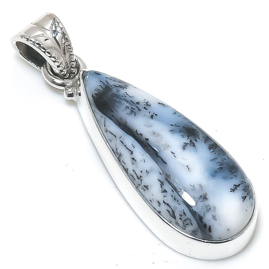 Natural Dendrite Opal Gemstone 925 Solid Sterling Silver Gift Pendant 1.50" O2p45
