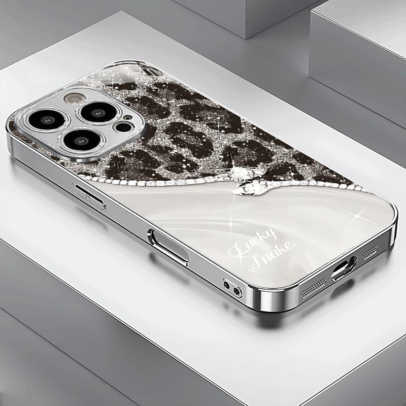 Hartowane Szkło z Wzorem Węża Lamparta Galwanizowana Osłona Telefonu Dla iPhone 17 16 15 Pro Max 14 Plus 13 12 11 Pro 16E 17 Air Cover