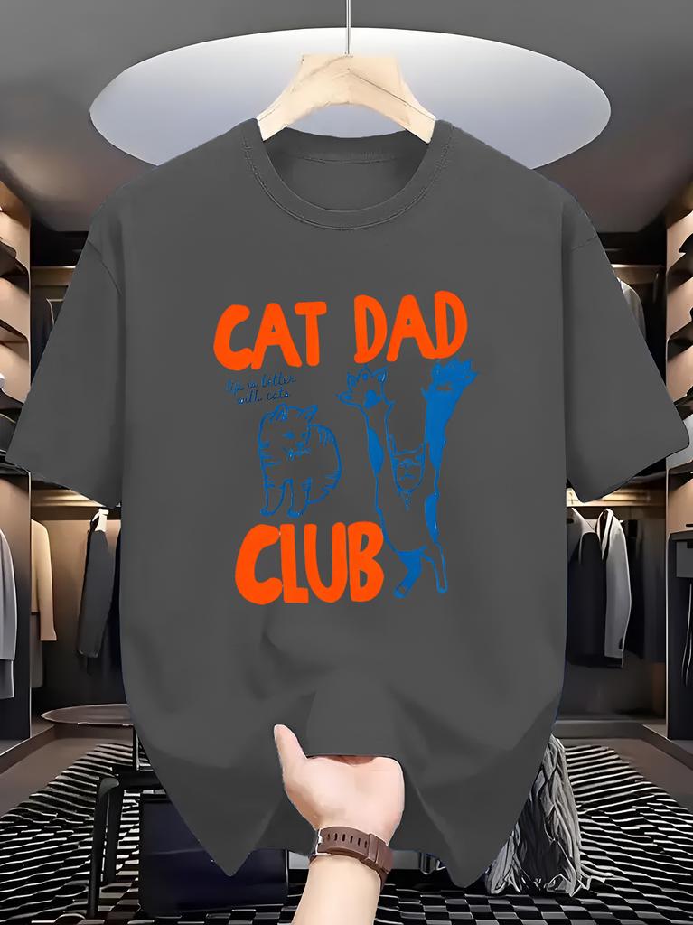 Unisexs Soft Cotton Crew Neck Tee Cat Dad Club Cartoon Kitten Graphic Gift For Male Cat Lovers Casual Daily Short Sleeve Wear Top