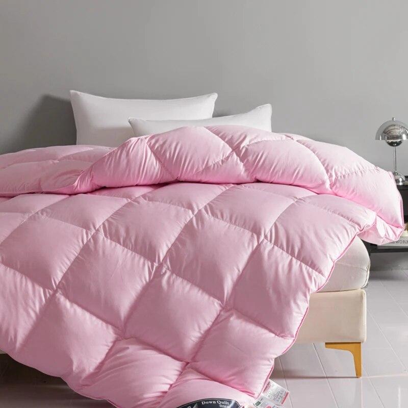 White Goose Down Comforter Double King Queen Size Hotel Fluffy Duvet Insert All Season Thickened Warm Quilt Solid Color Blanket