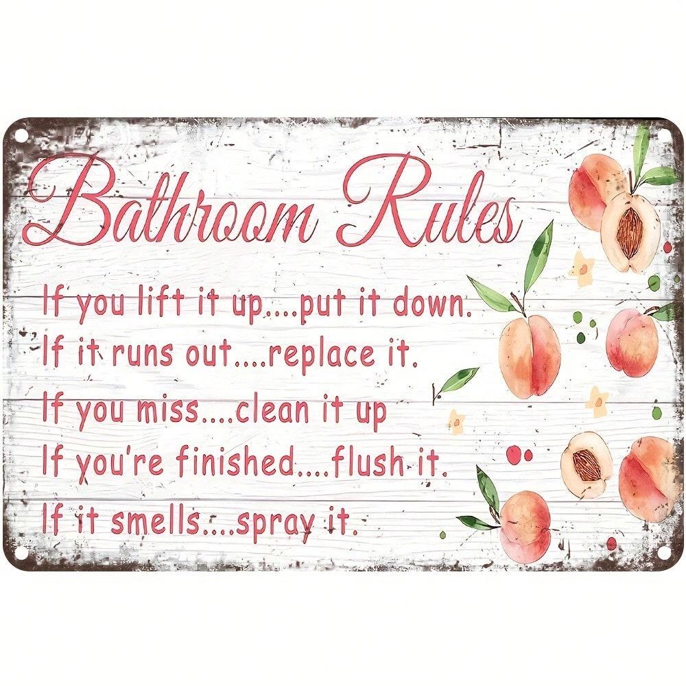 

Rustic Vintage Bathroom Rules Metal Wall Art Sign Peach Illustration Decor 20x30 разноцветный